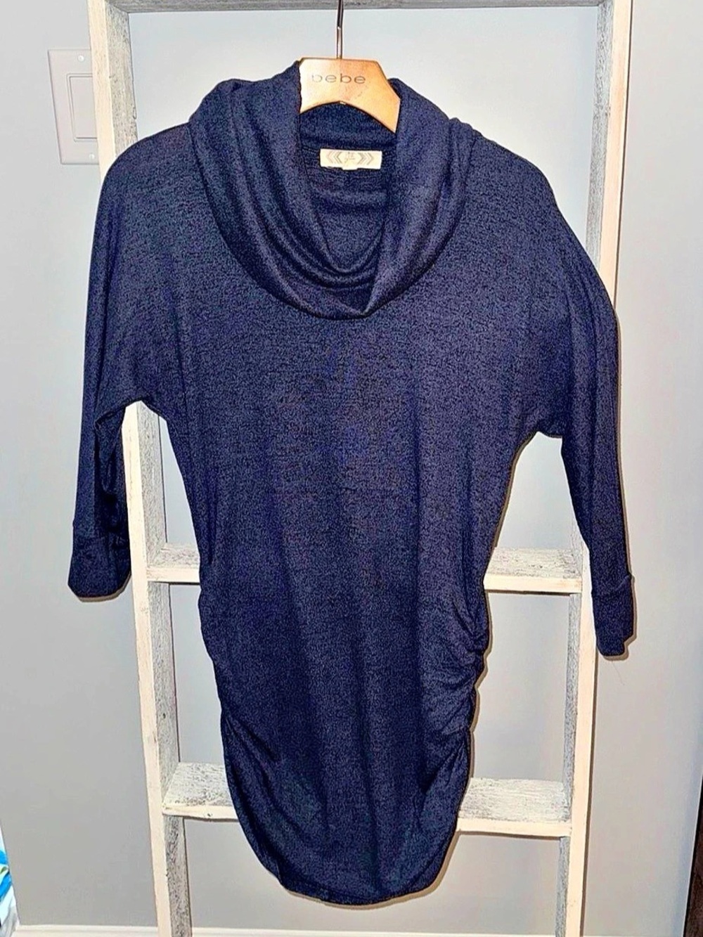 bebe Cowl Neck Tunic in Blue Like New